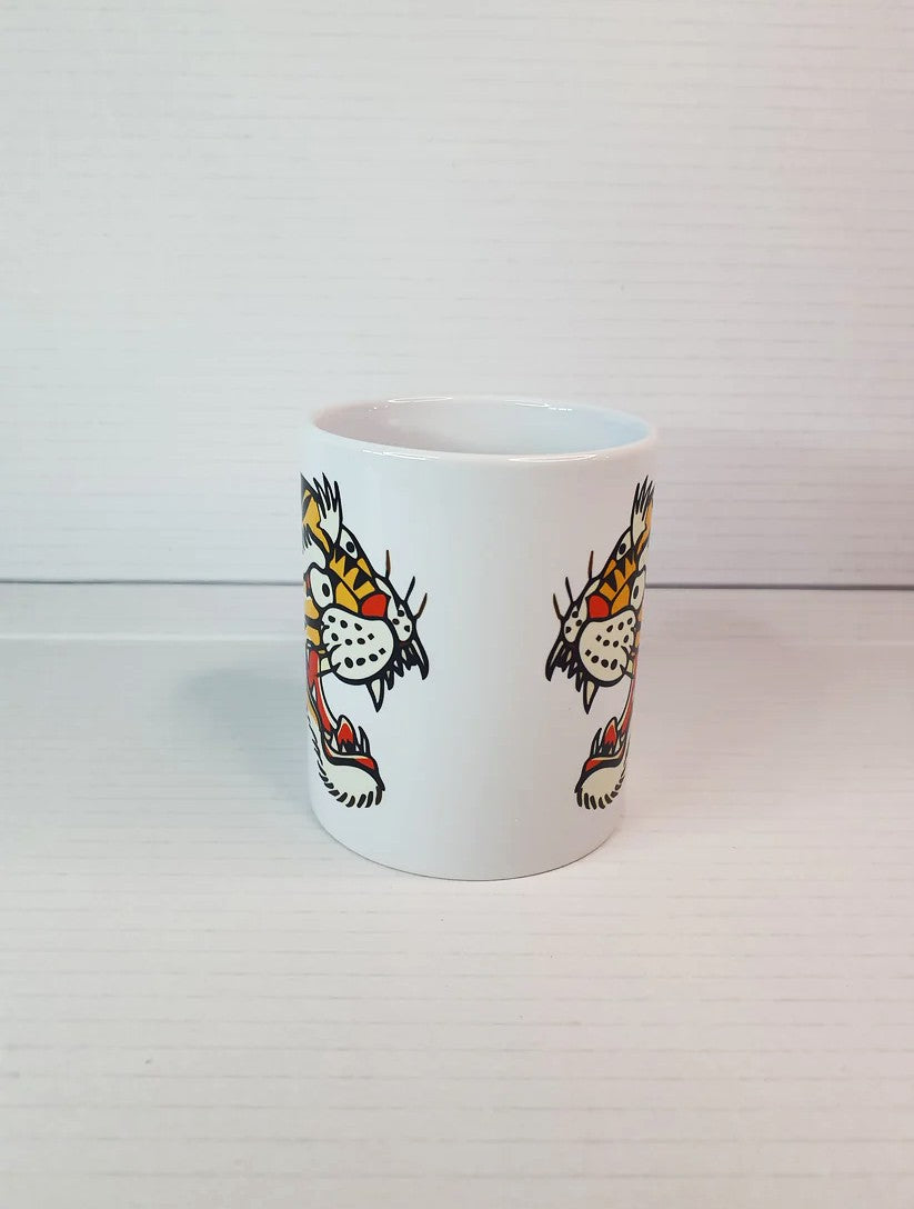 Frontal Taza personalizada con diseño Old School Tigre Tradicional - nomadasublime