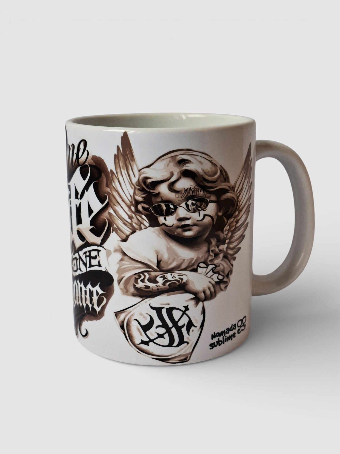 Taza tatuaje con diseño angel chicano "Tattoo One Life One Chance" ideal como regalo original.