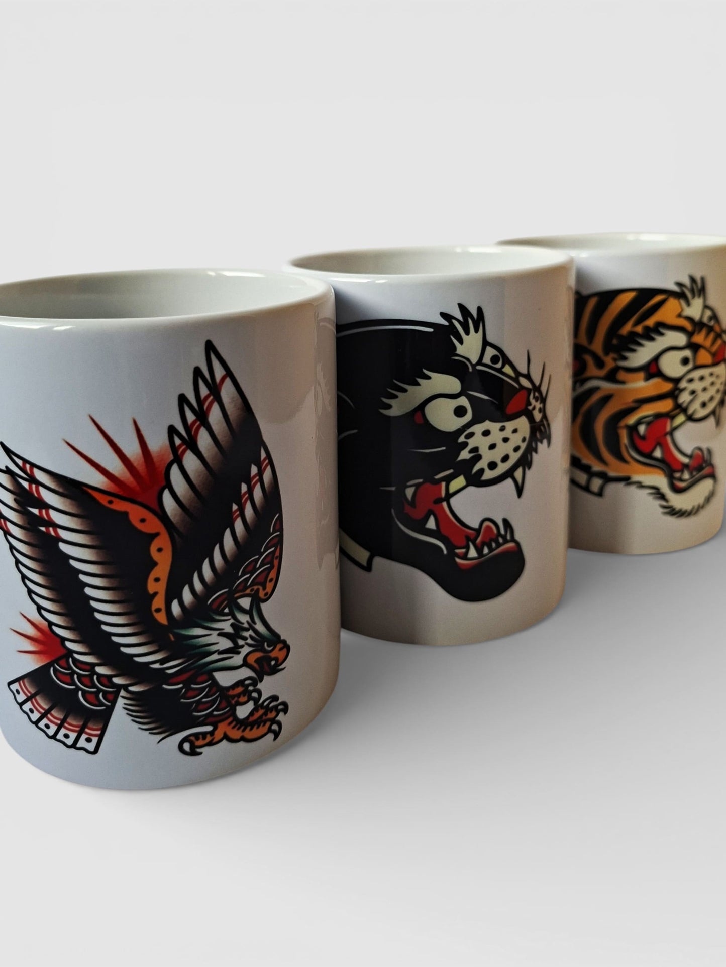 Pack de 3 Tazas Diseño "Old School" - Tradicional Estilo Tattoo americano.