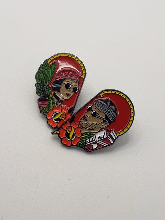 Pin Corazón Partido por la mitad léon Tattoo Old school