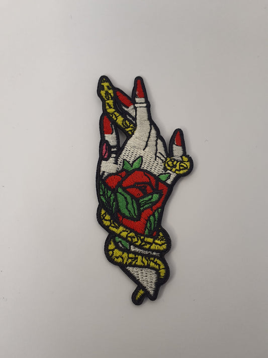 Parche vintage de mano y serpiente tatuaje vieja escuela