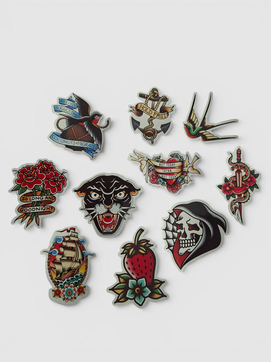 Stikers tattoo tradicional con diseños exclusivos. ideales para personalizar tus accesorios.