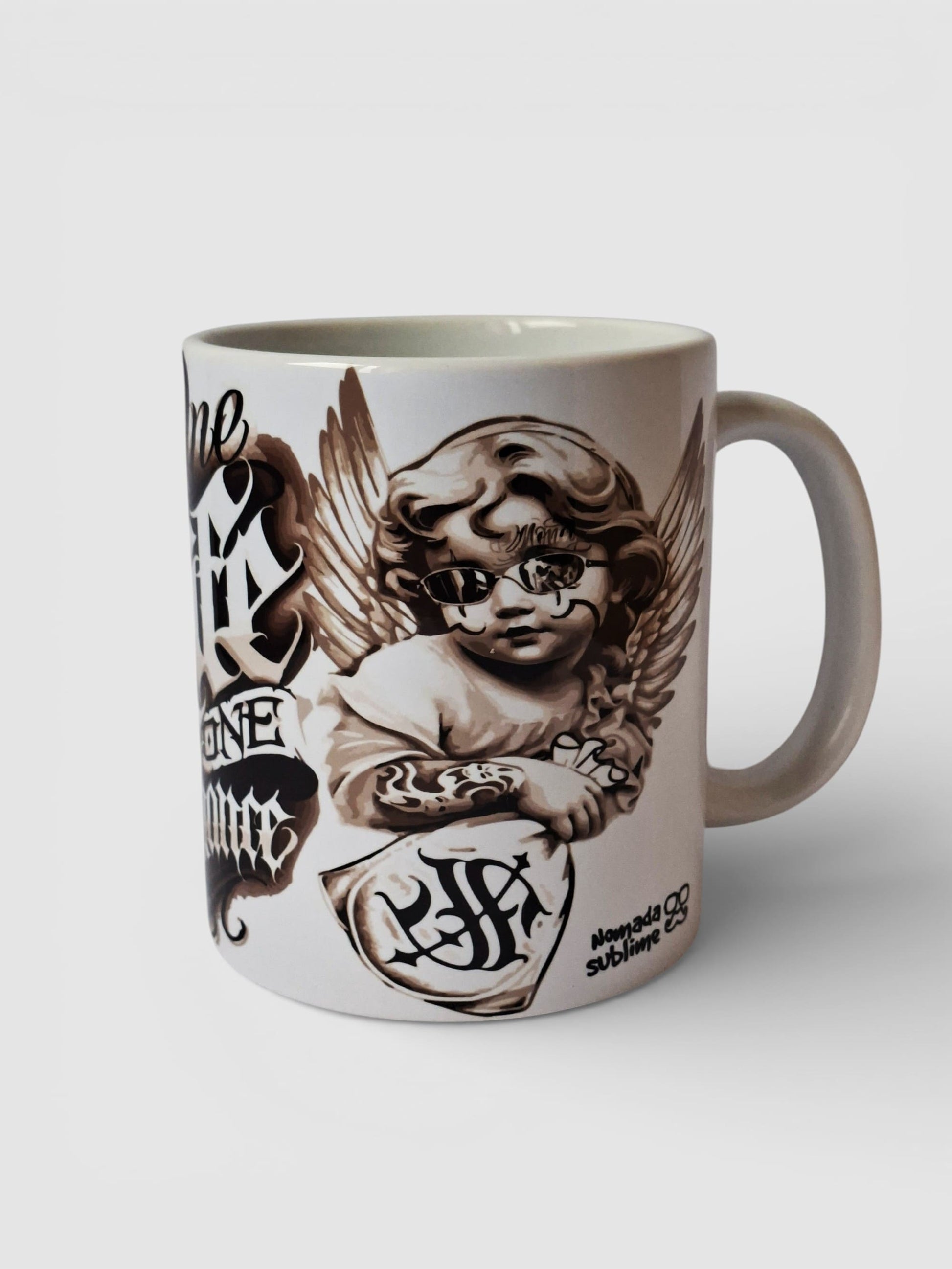 Taza tatuaje con diseño angel chicano "Tattoo One Life One Chance" ideal como regalo original.
