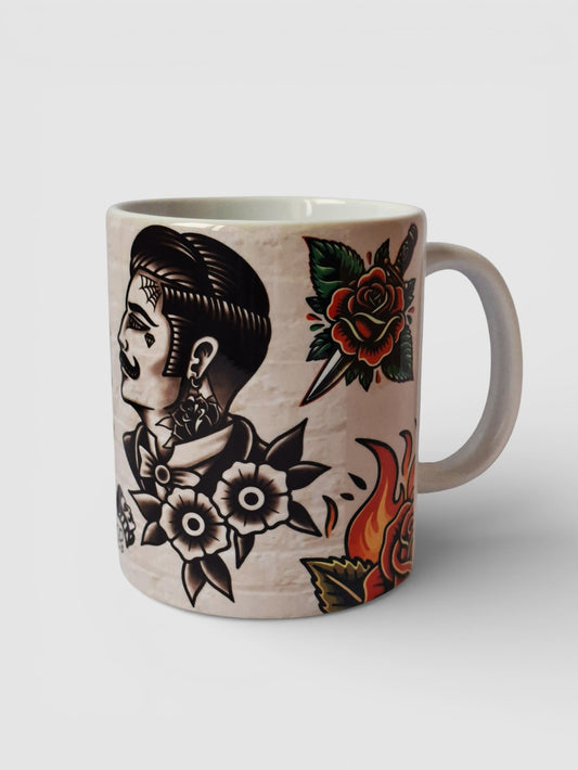 Taza Old School diseño tradicional americano diablos estilo tattoo.