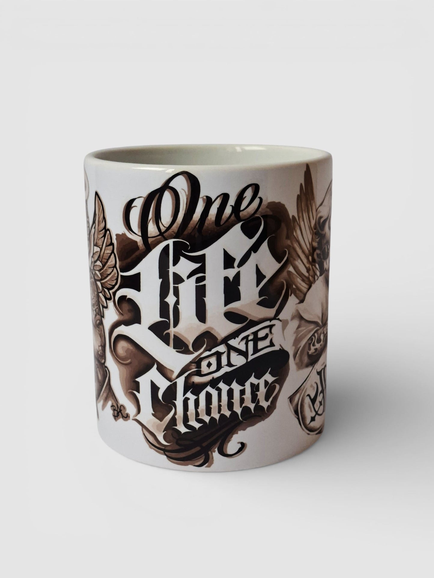 Taza con diseño tattoo chicano "One Life One Chance" Lettering 